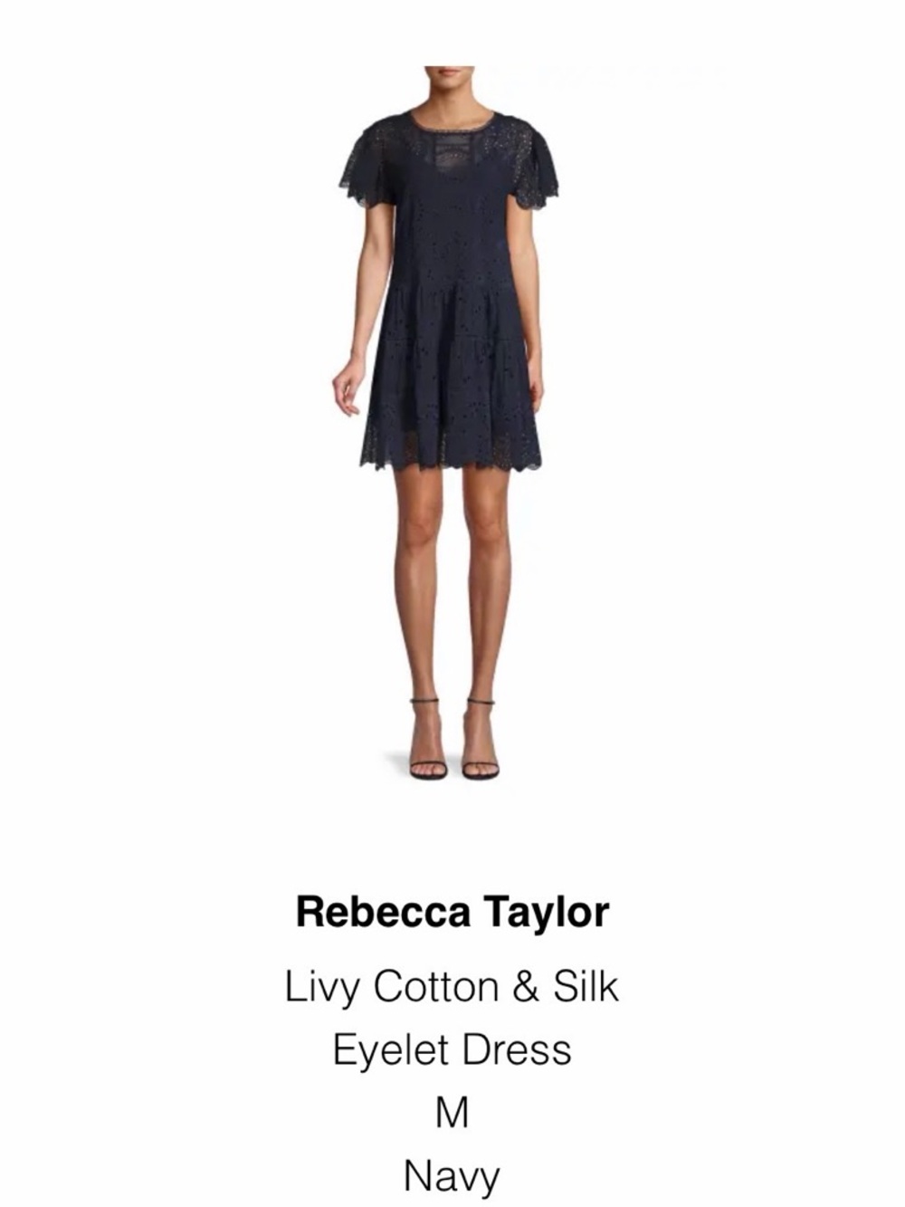 Rebecca Taylor Navy Eyelet Lace Puff-Sleeve Blouse